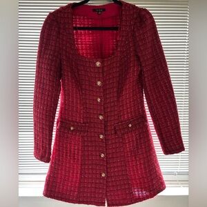 City Studio Red Long Sleeve Tweed Dress